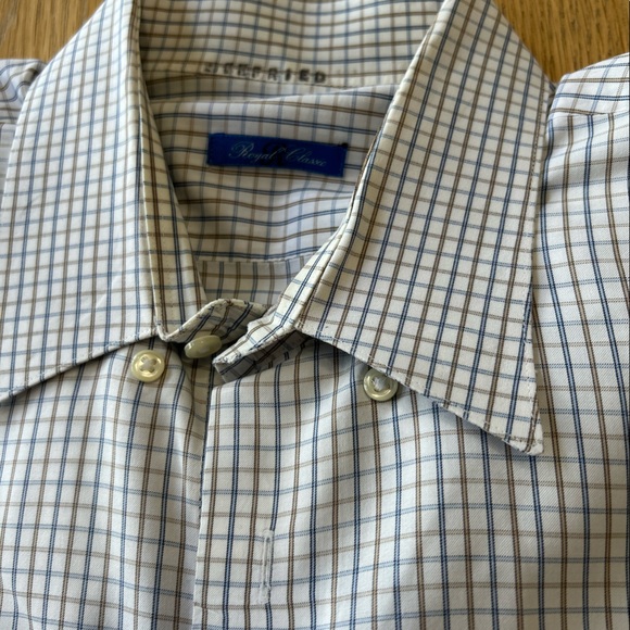 Royal Classic designer men’s button down - blue and brown plaid - Picture 2 of 3